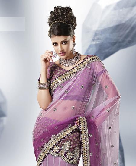 Picture of Beauteous Royal Purple Net Lehenga Saree