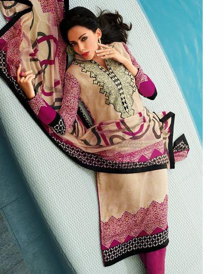 Picture of Majesty Cream And Plum Party Wear Salwar Kameez
