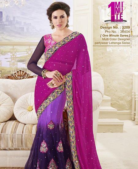 Picture of Charming Pink And Shaded Violet Lahenga Saree