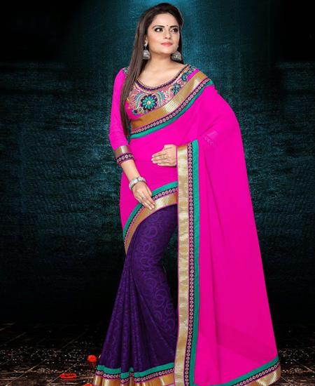 Picture of Pleasing Pink And Purple Chiffon Saree