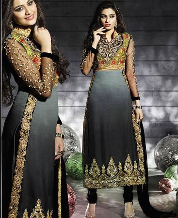Picture of Graceful Black And Gray Party Wear Salwar Kameez