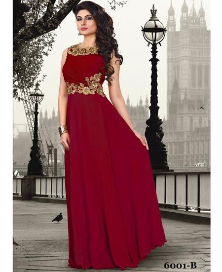 Picture of Sightly Red Readymade Gown With Hand Work