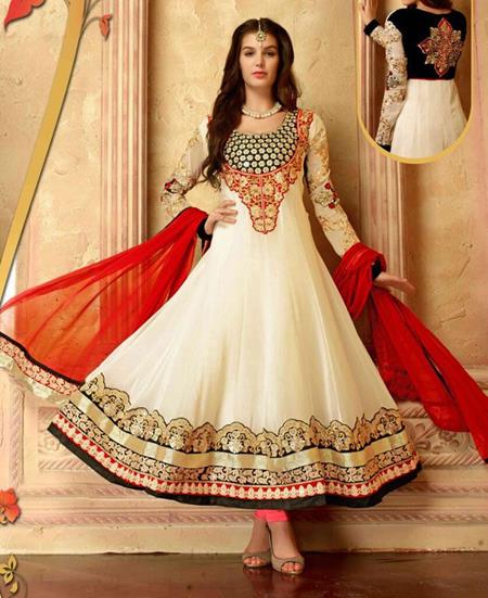 Sonal Chauhan Cream Embroidered Anarkali Suit
