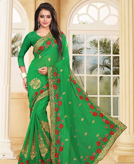 Picture of Resplendent Green Georgette Saree