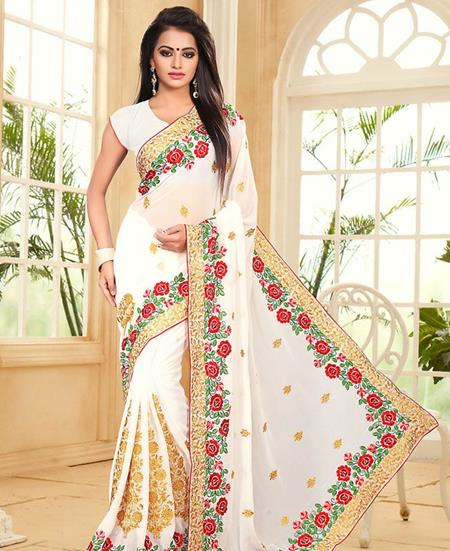 Picture of Beauteous White Georgette Saree