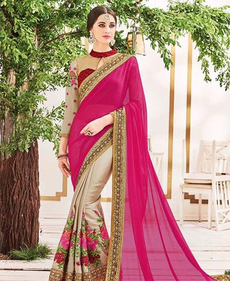 Picture of Comely Pink Georgette Saree