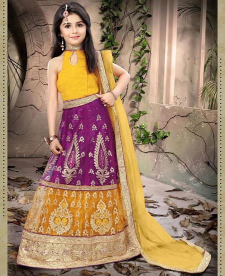 Net Lehenga Choli In Yellow And Purple Colour at Best Price in Mumbai |  Just Connect Marketing