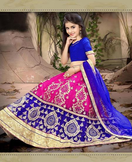 Picture of Exquisite Pink And Blue Kids Lehenga Choli