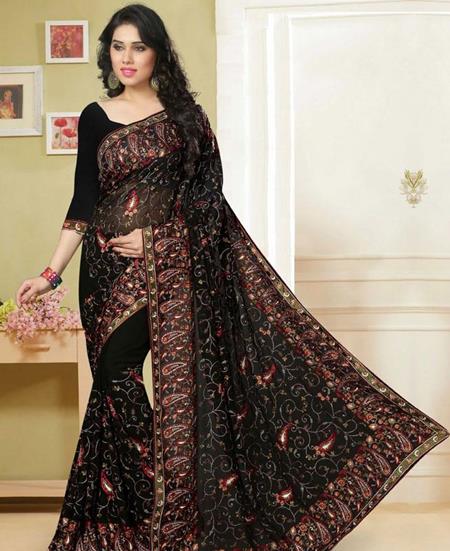 Picture of Well Formed Black Georgette Saree