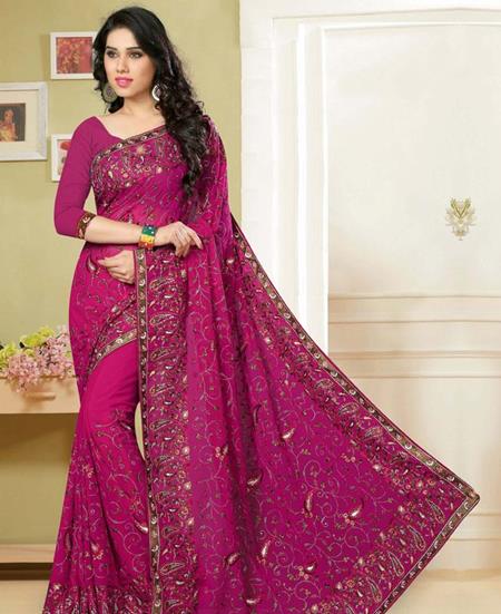 Picture of Resplendent Pink Georgette Saree