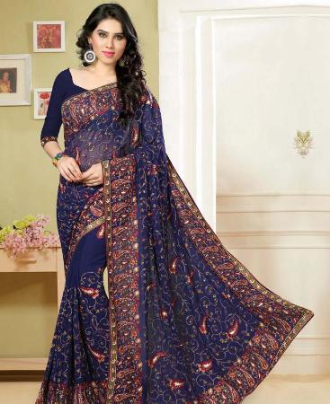 Picture of Beauteous Blue Georgette Saree