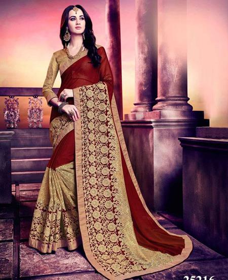 Picture of Sublime Maroon And Gold Designer Saree