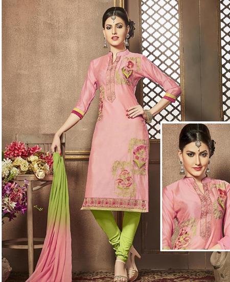 Buy Designer Sarees, Salwar Kameez, Kurtis & Tunic and Lehenga Choli.Nice  Light Pink Straight Cut Salwar Kameez