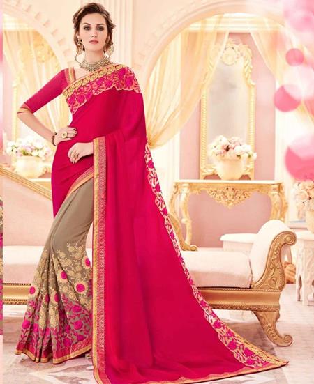 Picture of Ravishing Dark Pink & Pale Khaki Designer Saree