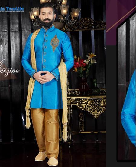 Picture of Superb Sky Blue Sherwani