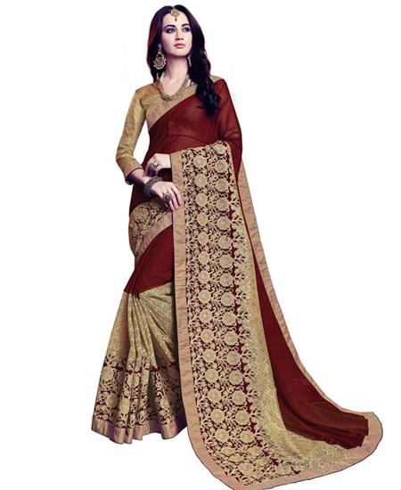 Picture of Shapely Maroon & Gold Wedding Saree