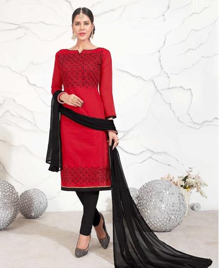Picture of Well Formed Red Cotton Salwar Kameez