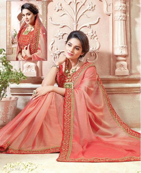 Picture of Exquisite Two Tone Onion Pink Chiffon Saree