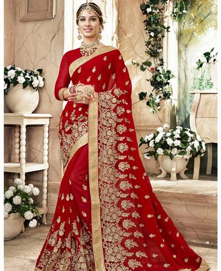 Picture of Well Formed Red Georgette Saree