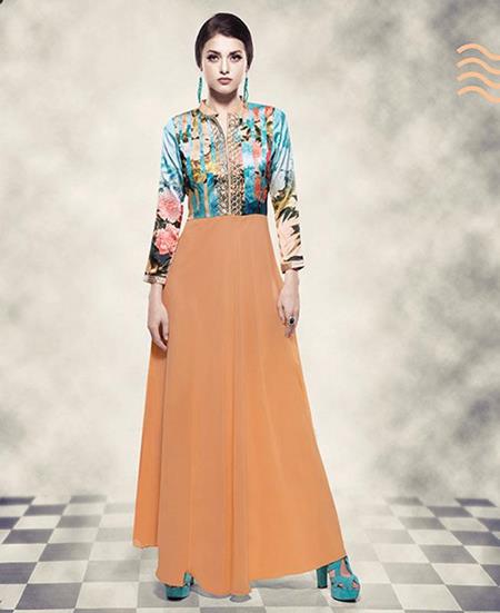 Picture of Magnificent Orange & Blue Readymade Gown