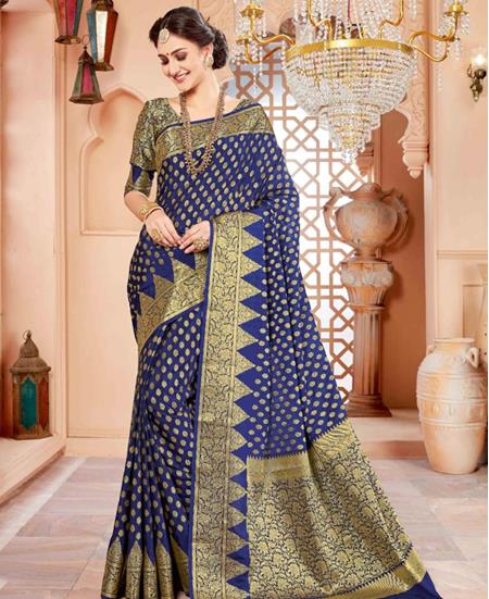 Picture of Exquisite Royal Blue Silk Saree