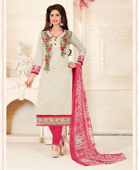 Picture of Admirable Beige White Cotton Salwar Kameez