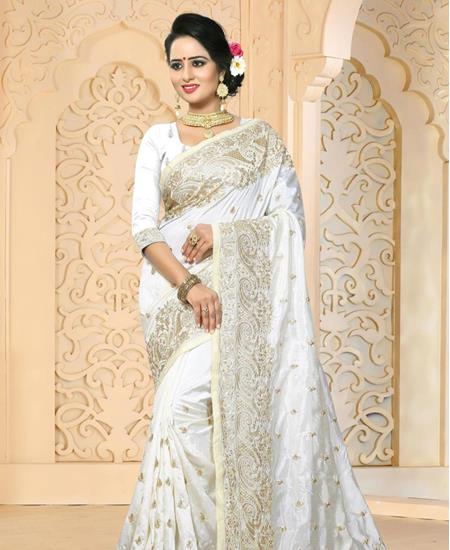 Picture of Fine White Silk Saree