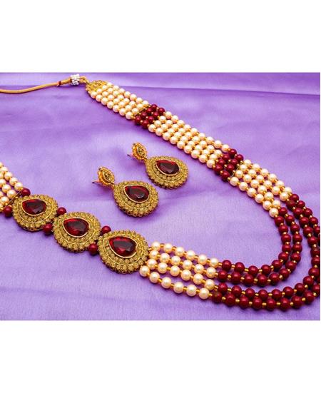 Picture of Charming Golden & Maroon Necklace Set