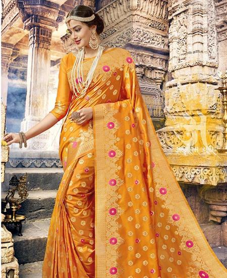 Picture of Fascinating Yellow Silk Saree