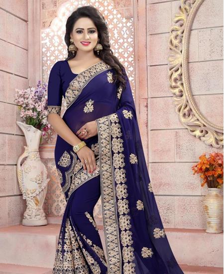 Picture of Well Formed Navy Blue Georgette Saree