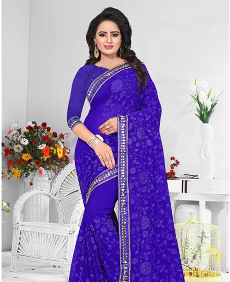 Picture of Gorgeous Royal Blue Georgette Saree