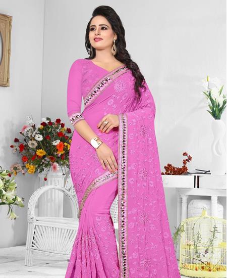 Picture of Charming Powder Pink Georgette Saree