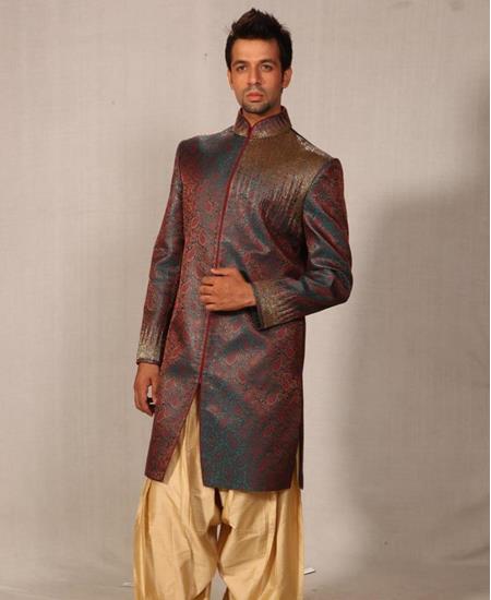 Picture of Good Looking Rama Green With Marron Indo Western
