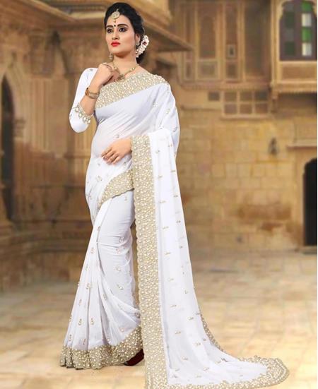 Picture of Charming White Georgette Saree