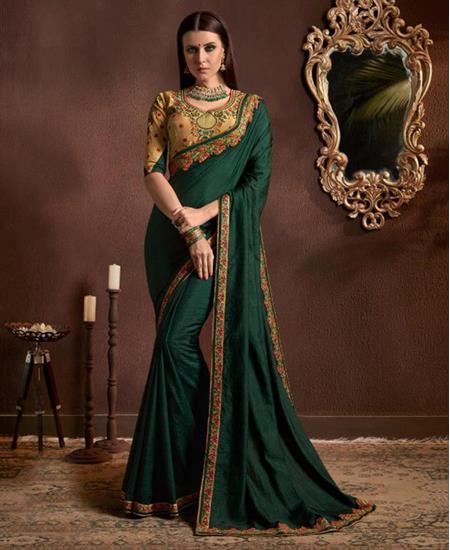 Picture of Fine Forest Green Chiffon Saree