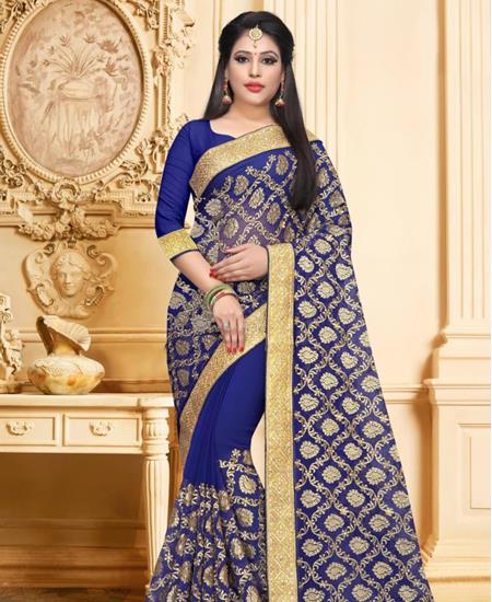 Picture of Amazing Royal Blue Georgette Saree