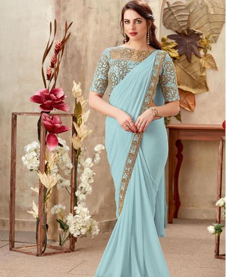Picture of Radiant Aqua Blue Party Wear Saree