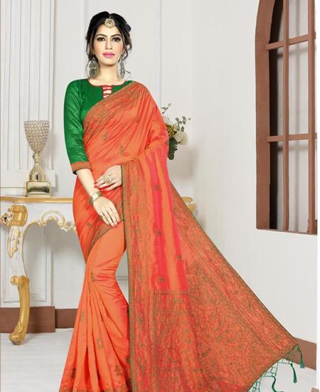 Picture of Elegant Orange Silk Saree