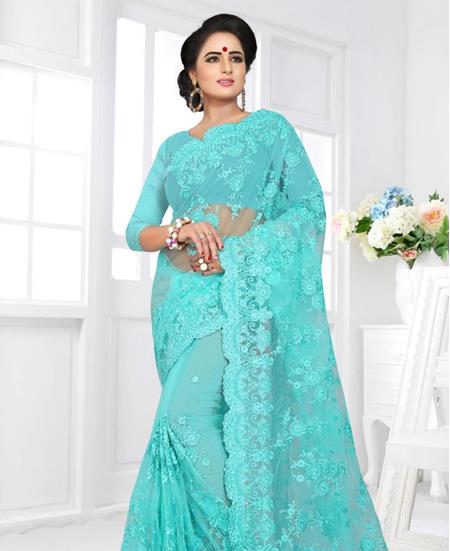Picture of Charming Turquoise Blue Net Saree