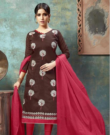 Picture of Shapely Brown Cotton Salwar Kameez