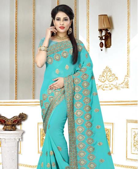 Picture of Fascinating Turquoise Blue Georgette Saree