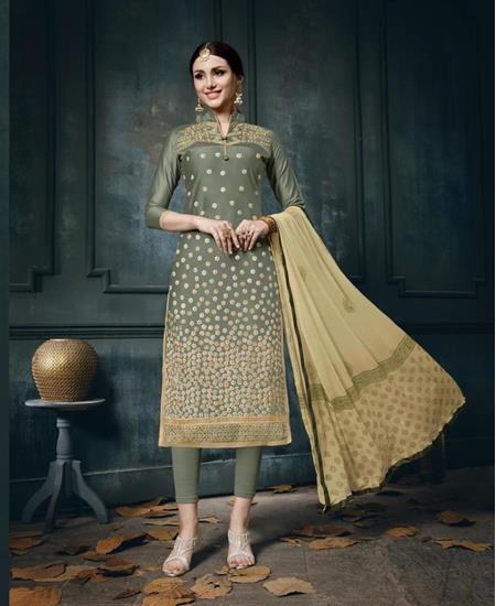 Picture of Comely Olive Green Cotton Salwar Kameez