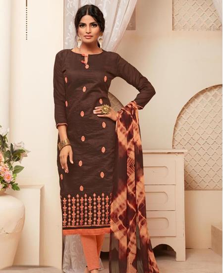 Picture of Bewitching Brown Cotton Salwar Kameez