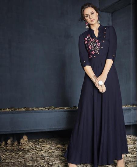 Picture of Well Formed Navy Blue Readymade Gown