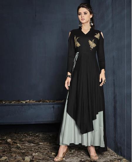 Picture of Appealing Black & Grey Readymade Gown
