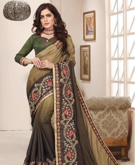Picture of Appealing Dark Green & Olive Green Designer Saree