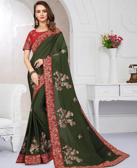 Picture of Lovely Olive Green Designer Saree