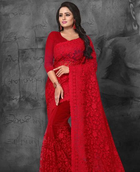 Picture of Resplendent Red Net Saree
