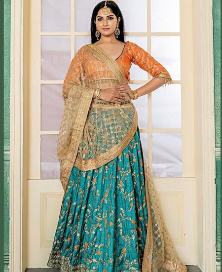 Picture of Comely Teal Green Lehenga Choli
