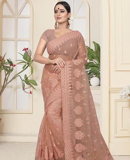 Picture of Classy Dusty Peach Net Saree